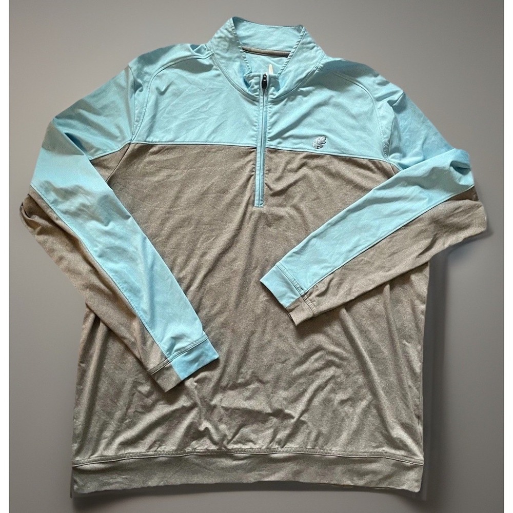 Johnnie-O Long Sleeve 1/4 Zip Pullover Shirt Gray Blue Colorblock Logo XL JBHS